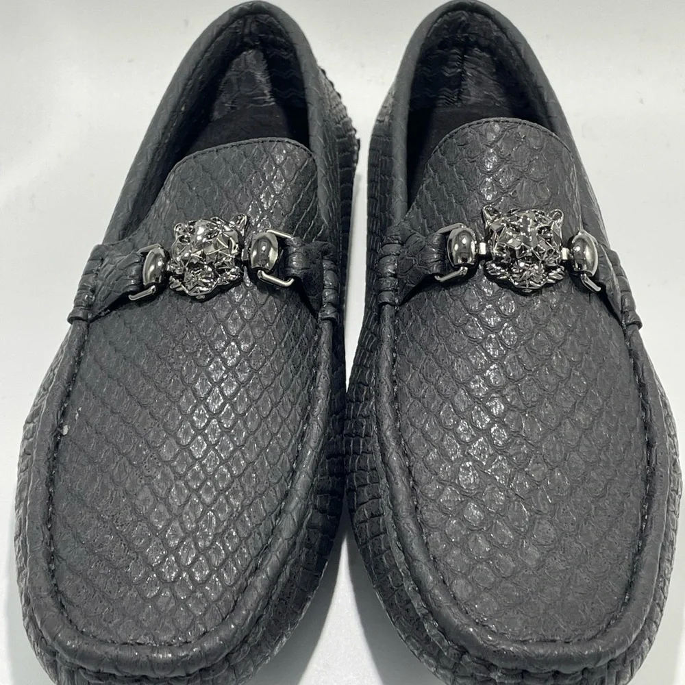 Platini Black‎ PSH5192 Textured Loafers Lion Bit Men’s 8.5 New in Box